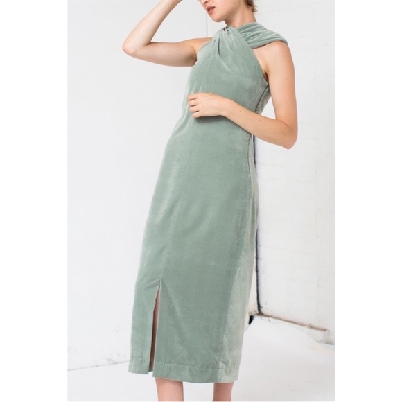 NOMIA Velvet Asymmetric Halter Crossover Midi Maxi Dress 6 - Picture 4 of 14